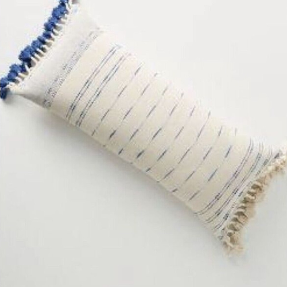 Anthropologie Blue and Cream Striped Pillow